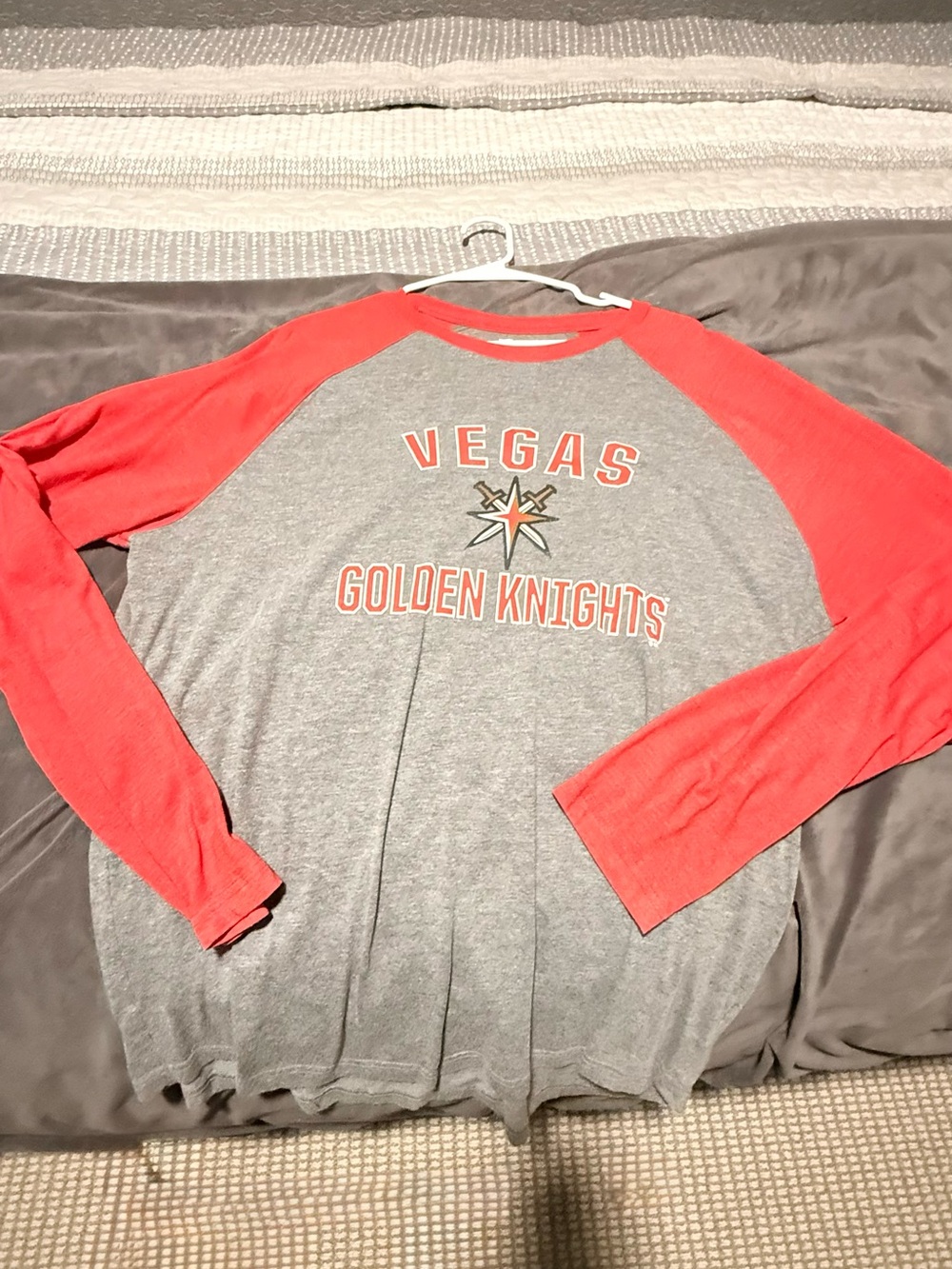 VGK Fanatics Gray and Red Crewneck Raglan Tee